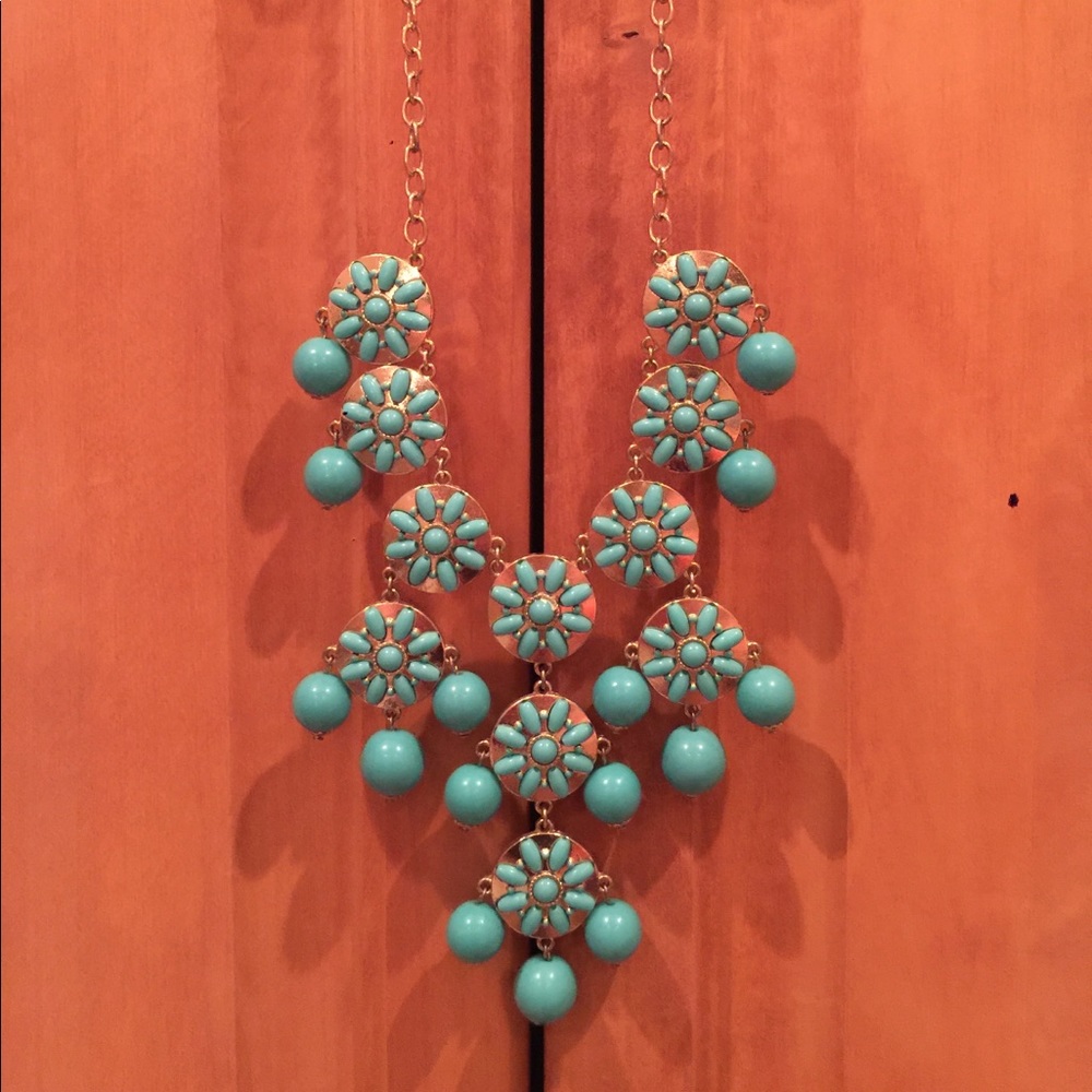 Teal and Gold Chunky Statement Necklace